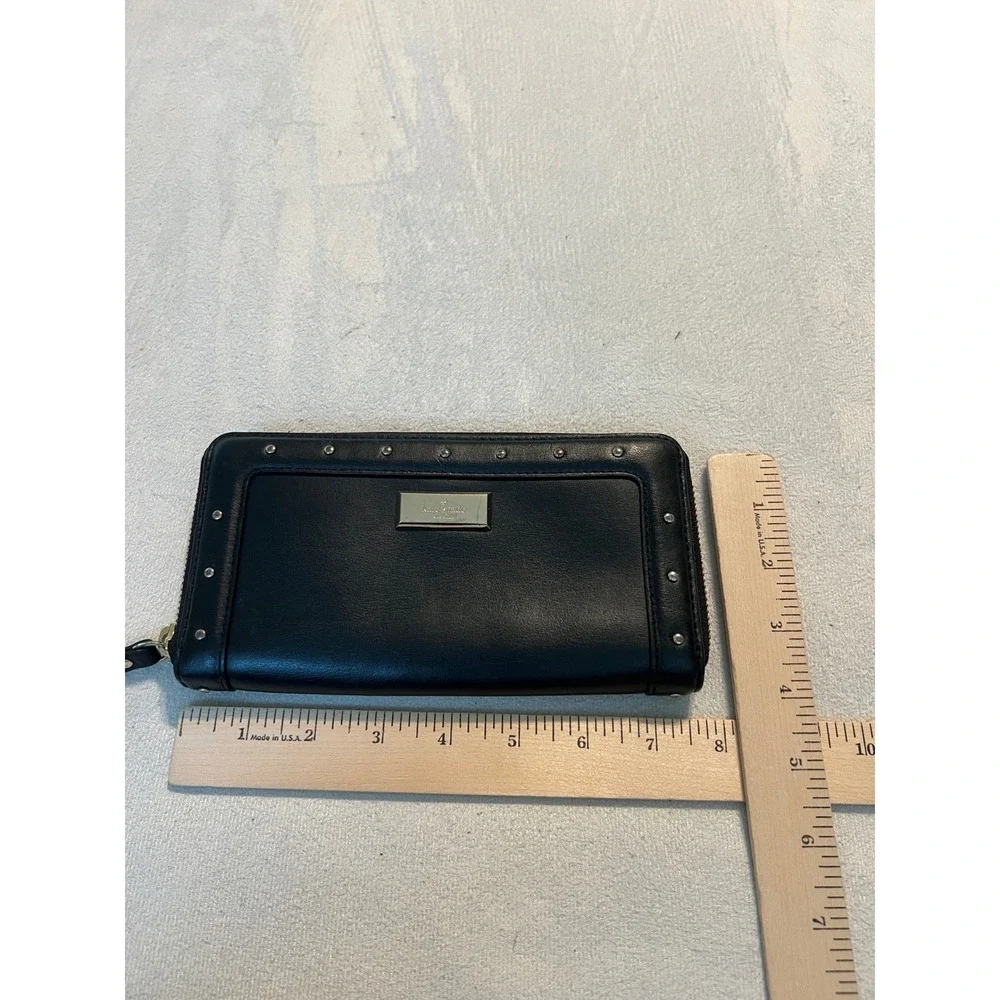 Kate Spade Black Leather Studded Zip Around Wallet Long Continental Clutch - Picture 5 of 14